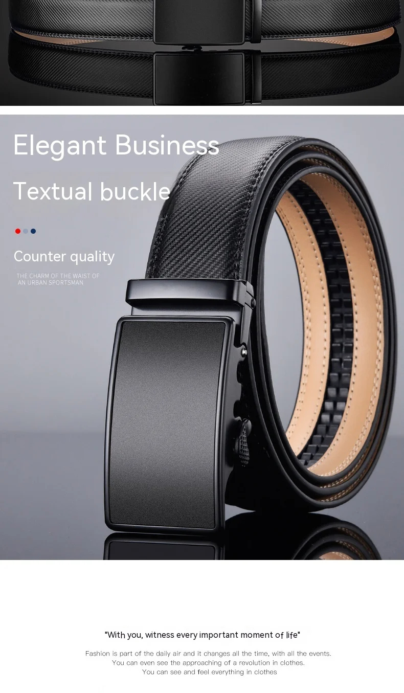Ceinture d'affaires européenne et américaine pour hommes, deux couches en cuir de vache, boucle automatique, tendance Simple et décontractée, nouvelle collection 2024_voghion.com