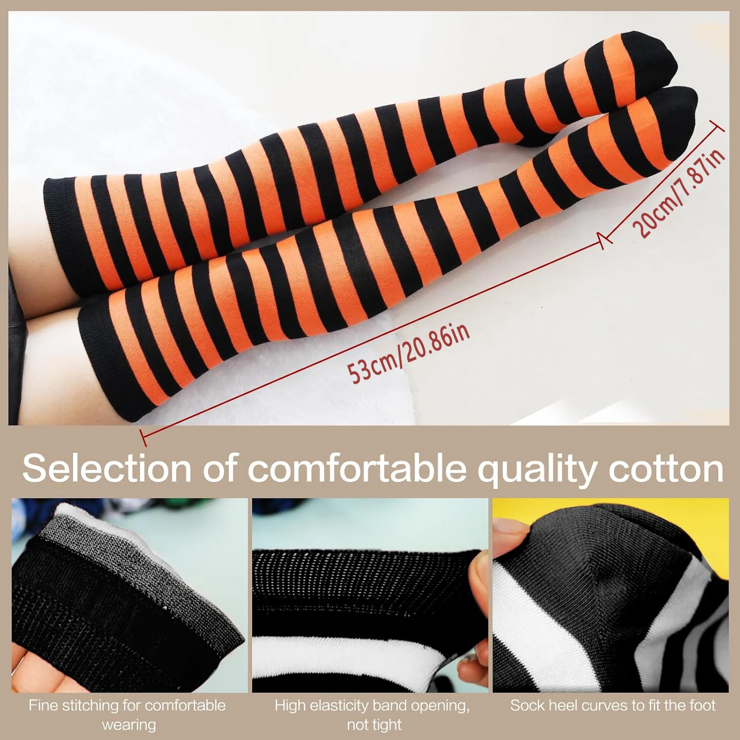 1 Pair Women\'s Long Striped Socks Over Knee Thigh High Stockings for Independence Day Christmas Halloween Witch Cosplay Stocking