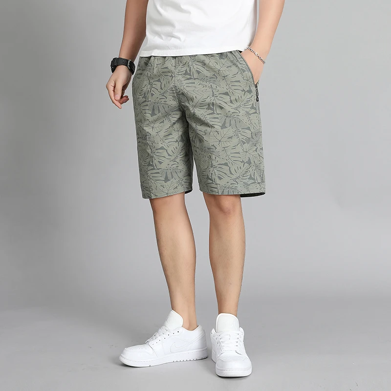 Summer Men's New Fashion Beach Shorts Young Style Loose Waist Straight Elastic Daily Thin Printed Pockets Casual Knee Pants