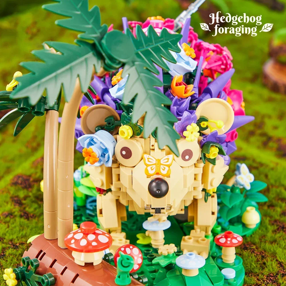 Flowers Hedgehog Building Blocks Kits Children Creative Insects Mushroom Animal Model Diy Bricks Assembly Puzzle Toys for Kids