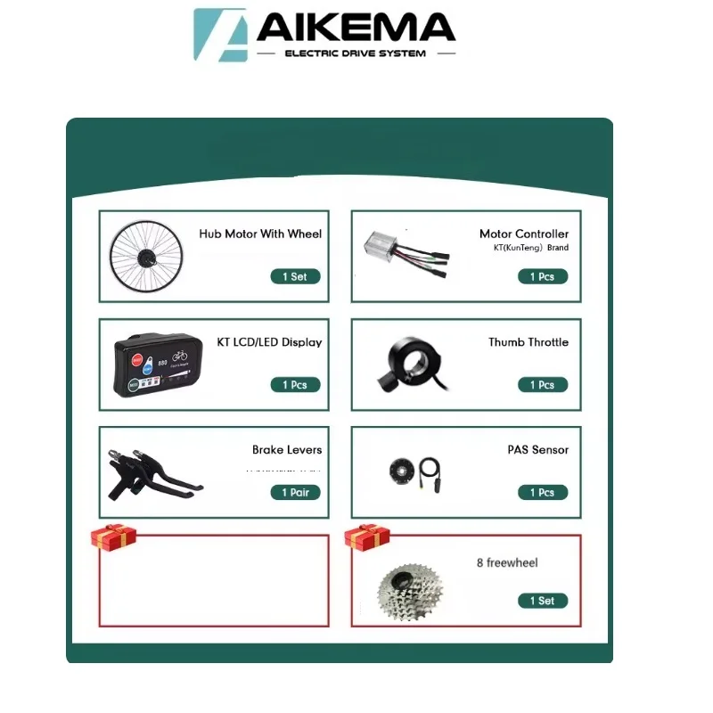 AKM Q100CST 36V 250W 카세트 리어 허브 모터 브러시리스 기어드 전기 자전거 개조 키트 20인치 휠
