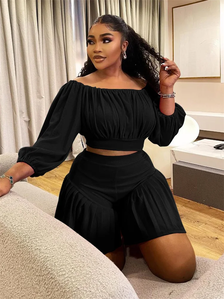 Wmstar Plus Size Shorts Sets Casual Off Shopulder Crop Top and Short Pants Two Piece Women Sport Outfits Wholesale Dropshipping