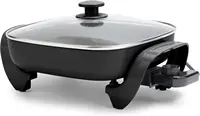 12" 5QT Square Electric Skillet, Glass Vented Lid, Ceramic PFAS-Free Nonstick Coated Interior, Adjustable Temperature Control 1