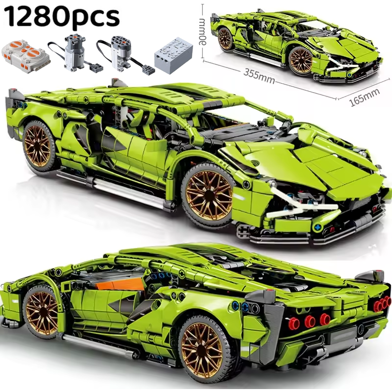 Technical Remote Control Car Building Set 1:14 Sports Racing Car 1280PCS Building Kit with Motors and Rechargeables Battery Toys