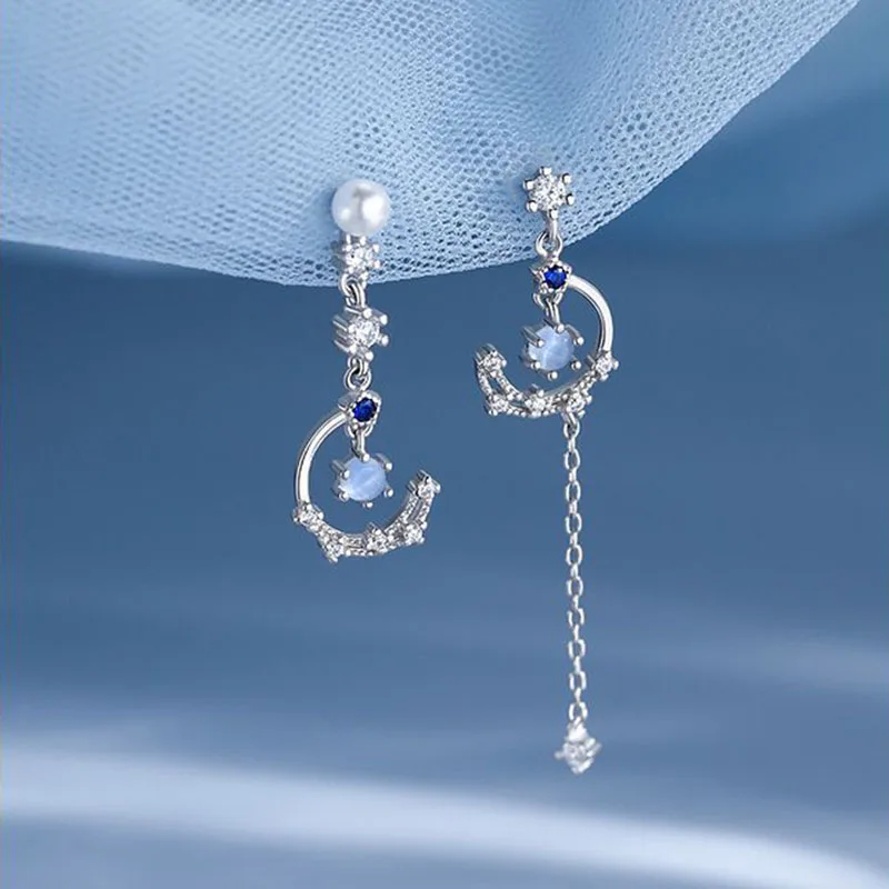 Fashion Rhinestone Pearl Pendant Earrings Women Retro Star Moon Asymmetrical Girl Earrings Egypt Sun Totem Drop Jewelry dangle earrings drop earrings pendant earrings long earrings dome teardrop earrings