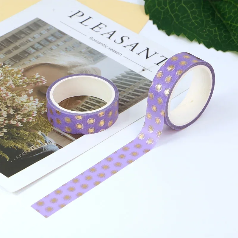 

NEW 1PC 10M Decor Gold Foil Purple Floral Sunshine Washi Tape for Scrapbooking Diary Stickers Masking Tape Kawaii Papeleria