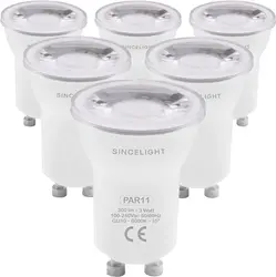 Pack of 6,LED  PAR11 with GU10 Base Mini Reflector Downlight Bulb Ø35mm 3W 300 Lumens 38° Beam Angle RA92 For Home  Decoration
