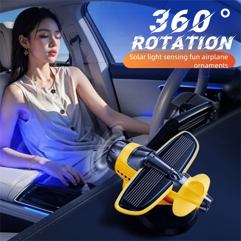 Solar Powered Fighter Airplane Rotating Propeller Auto Decoration