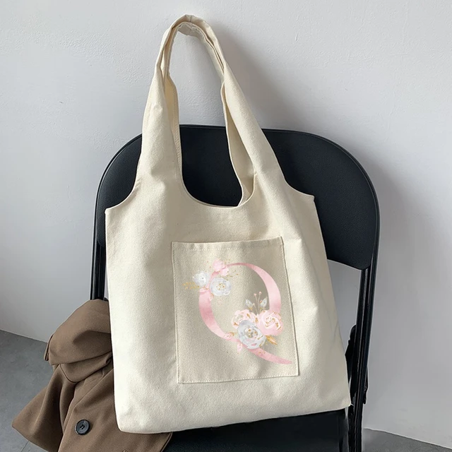 Canvas Tote Bag, Beige, One Size - Women's Bags - Pink