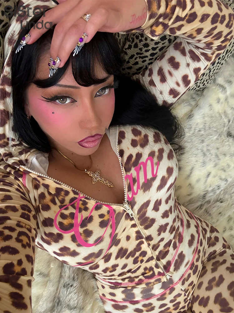 Sisterlinda Summer Release Junior Ankle-Length High Street Milk Fiber Pant Suit K24S50103 Girl Leopard Color Flare Pant Suit 3