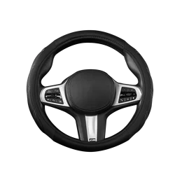 Universal Sport Leather Steering Wheel Cover - Breathable Upholstered Grip (Black)
