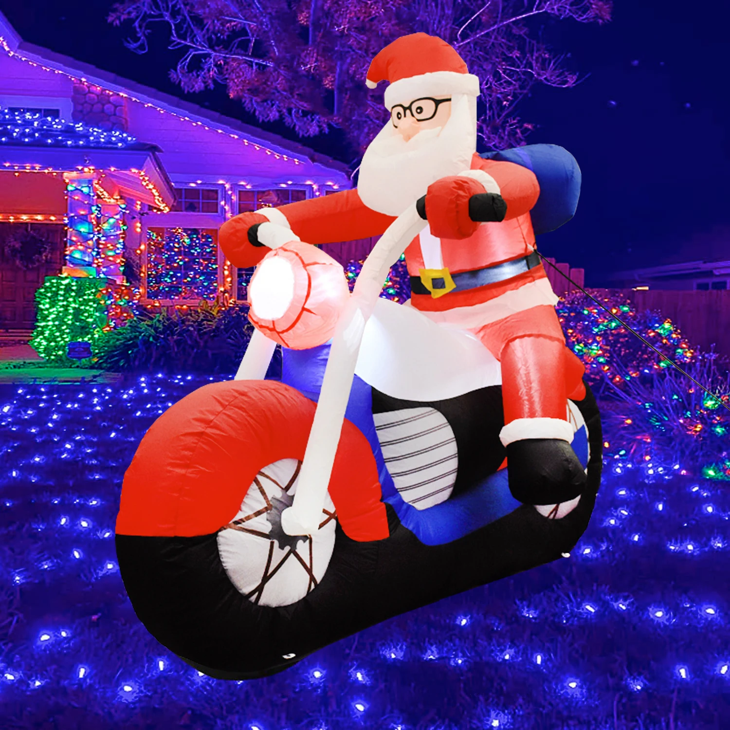 

Christmas Inflatable Santa Claus Riding Motorbike LED Light Blow Up Toy Xmas Party Decoration for Home Outdoor Yard Lawn Decor