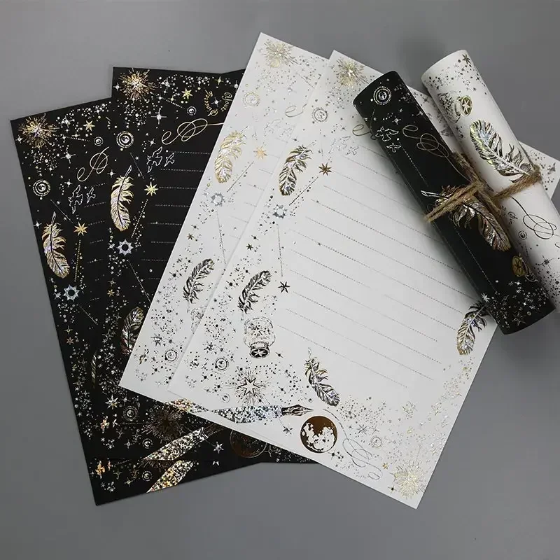 Simple Black White Envelopes Bronzing Feather Letter Pads Gift Packaging Wedding Party Invitation Card Cover Korean Stationery