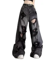Vintage High Waist Denim Pants Ripped Jeans Women Fashion Loose Wide Leg Straight Pants Y2k Streetwear Female