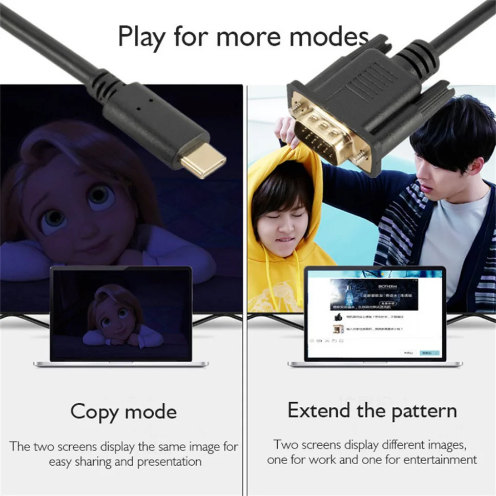 Grwibeou USB C to VGA  ̺, 1080P Ÿ C to VGA   ̺, Ʈ HD ܺ   Ϳ