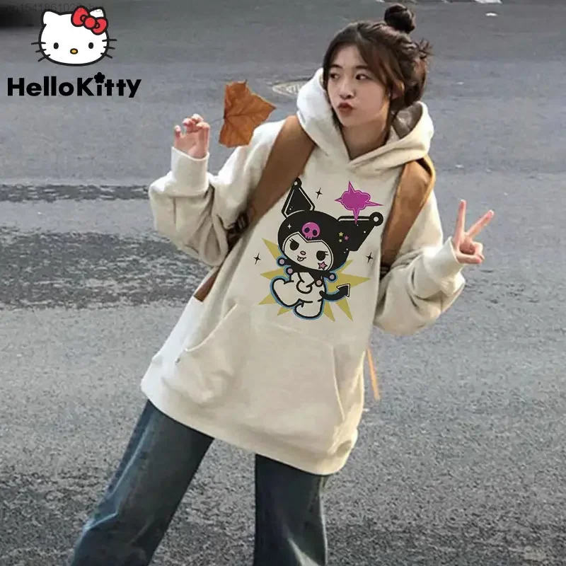 

Sanrio Kuromi New Hood Hoodie Y 2k Kawaii Harajuku Campus Style Pullovers Tops Grinch Hip Hop Korean Fashion Sweatshirt Clothes