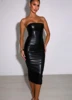 Autumn And Winter Fashion Solid Color PU Leather Sexy Strapless Waist Cinching Package Hip Dress For Women 1