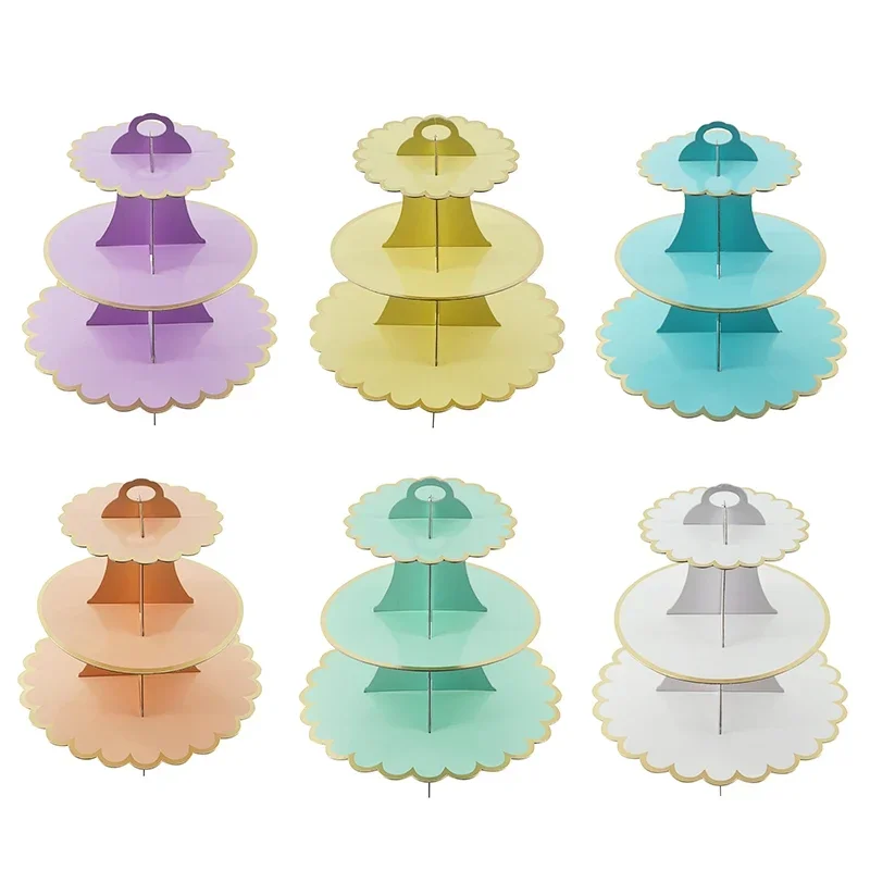 3-Layer Dessert Display Stand Cake Tools Paper Bronzing Cake Stand DIY Paper Craft Birthday Party Wedding Decoration
