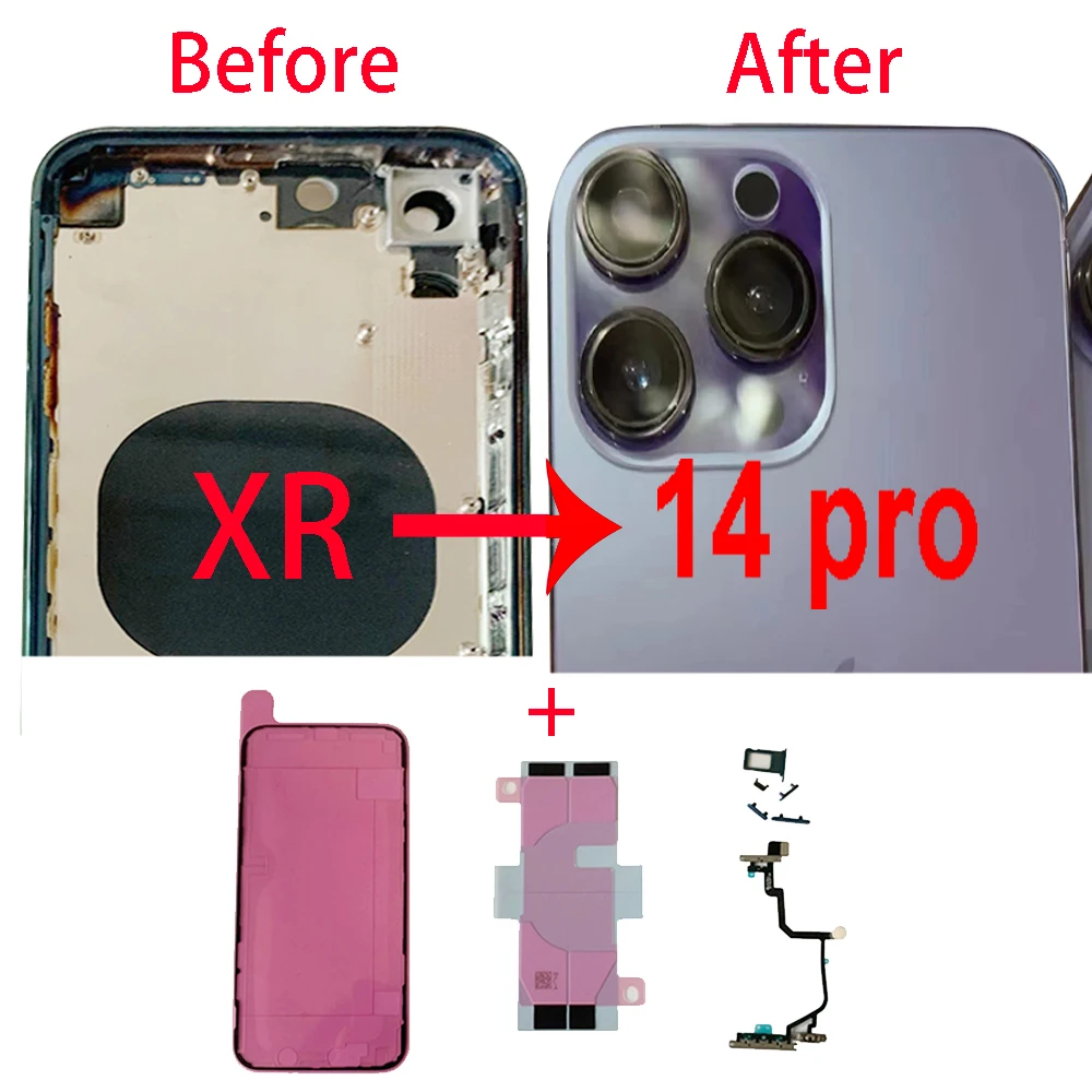 Diy For Iphone Xr Housing Like To 14 Pro Battery Back Cover + Middle