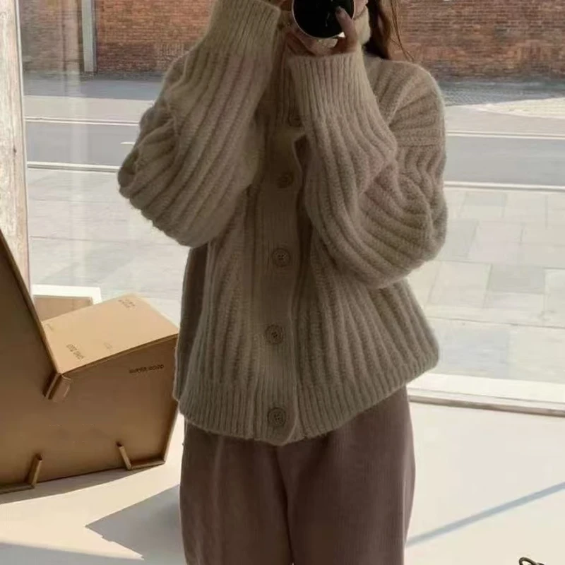 Autumn and Winter New Turtleneck Women's Cardigan Long-sleeved Sweater Fashion Button Single-breasted Casual Jacket