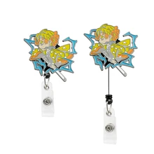  Demon Slayer Retractable Pull Badge Reel ID Lanyard Name Tag KeyChain Kimetsu No Yaiba Enamel Pin Hospital Nurse Badge Holder 