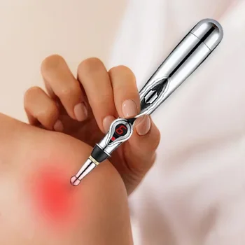 Electric Massage Pen Adjustable for Body Back Hand Massage Press and Relax Muscles, Battery Powered Silver