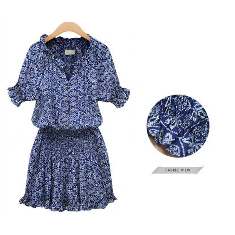 Summer Floral Cotton Dress Women Casual Fashion Mid-Sleeve Polo Collar Princess Skirt Vintage Chinese Style Single-Buckle Fas... - Image 2
