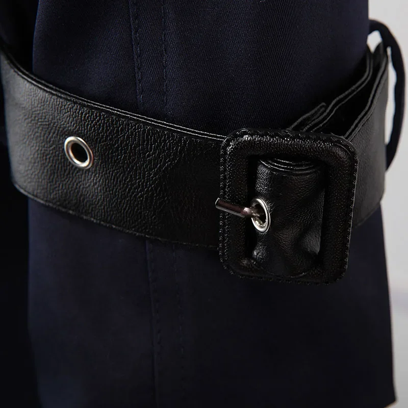 Schinteon Men Trenchcoat British Style Classic Trench Coat Jacket Double Breasted Long Slim Outwear Adjustable Leather Belt