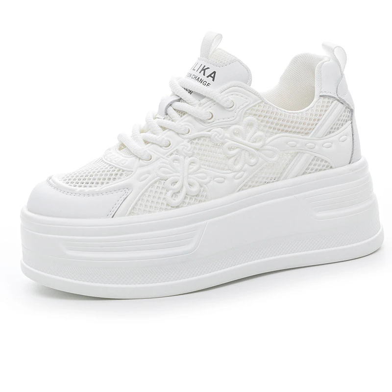 Womens White Mesh Platform Sneakers Breathable Thick Sole Casual Shoes With Flower Embroidery Lightweight Non Slip For Summer Da 5