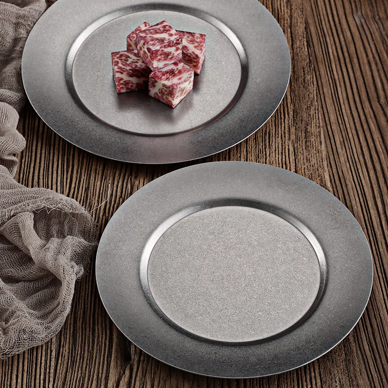 Japanese Retro Thickened Stainless Steel Plate, Western Steak, Kitchen Restaurant Dessert Tray, 1 Pc