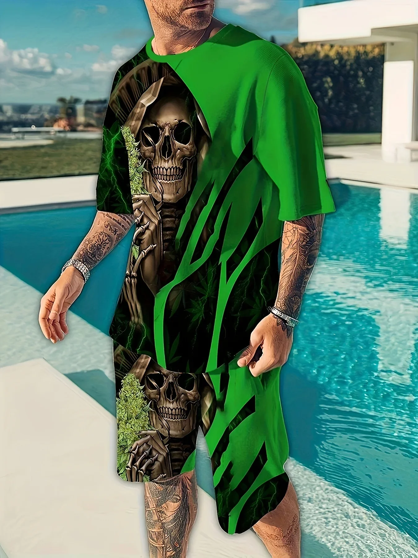 Goth Horror Skull 3D Print Punk T-Shirt Shorts 2 Piece Hip Hop Men Women's Fashion Streetwear Casual T-Shirt O-Neck Hot-selling 5