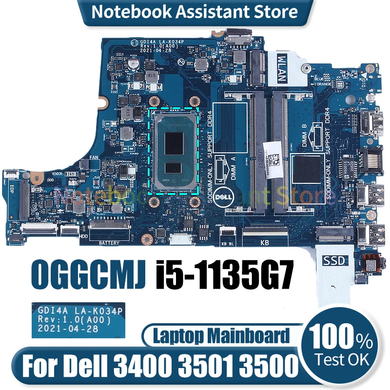 

For Dell 3400 3501 3500 Laptop Mainboard LA-K034P GDI4A 0GGCMJ SRK05 i5-1135G7 Notebook Motherboard Tested