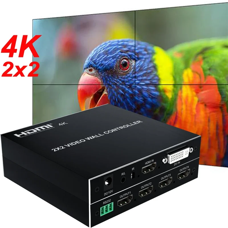 

4K 2x2 Video Wall Controller Multi-screen Stitching Box 1080P 1x2 1x3 1x4 DVI HDMI 4 TV Splicer for PS4 Game Camera PC Monitor