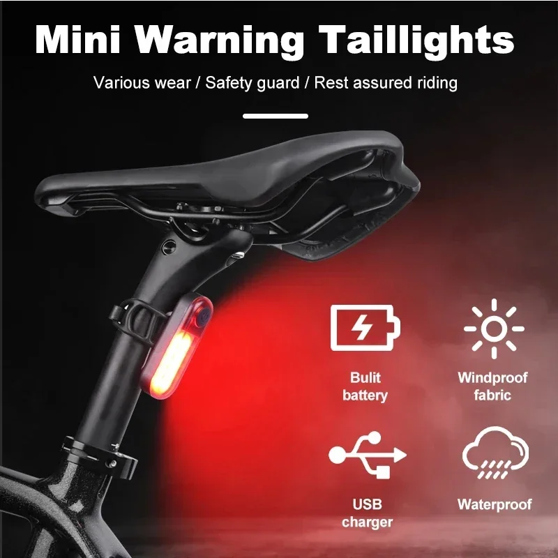 1 Pair Bicycle Front Rear Lights COB High Bright Bike Headlight Taillight USB Re