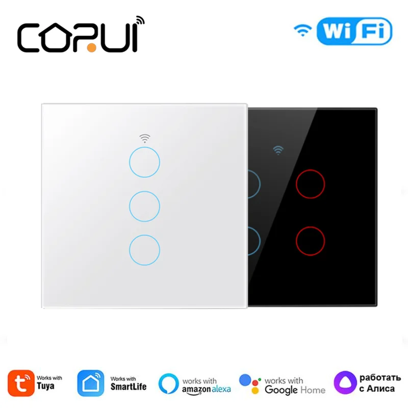 CORUI-interruptor de luz táctil inteligente para el hogar, pulsador de pared con WiFi, 1/2/3/4 entradas, para Alexa, Google Home, Smart Life, Yandex, Alice, Tuya, UE y EE. UU.