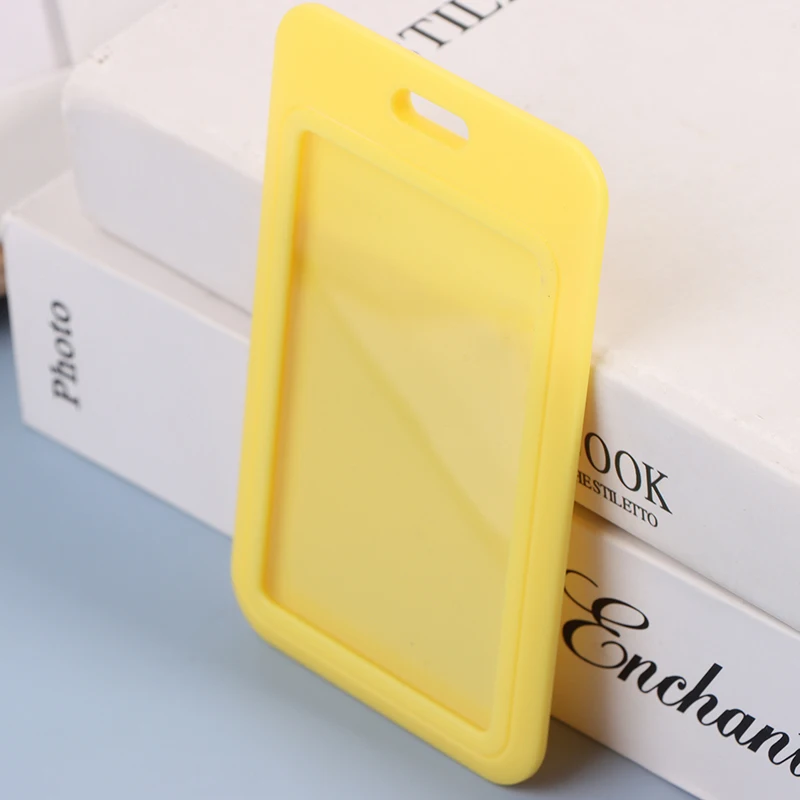 1Pc Two-Sided Credit Card Cover Hard Plastic Badge Holders With Slot For Event Staff Tag ID Card Holder Pass Strap 1pcs horizontal yellow waterproof badge holder for office employees tag pass id card holder clear nursing accessory plastic case