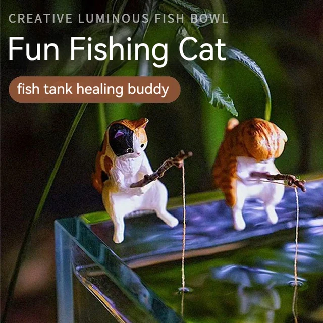 Aquarium Animal Decorations Small Fishing Cat Miniature Figurines Set for  Freshwater Saltwater Fish Tanks Decor - AliExpress