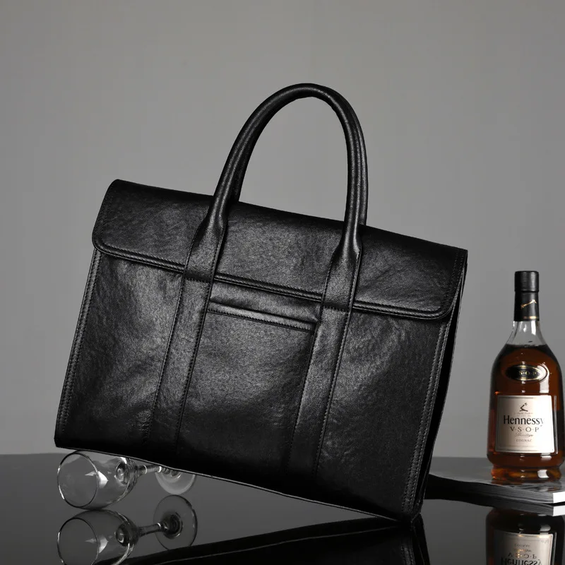 Men's Handbag Leather Business Briefcase Large Capacity Computer Bag Cowhide  Bag