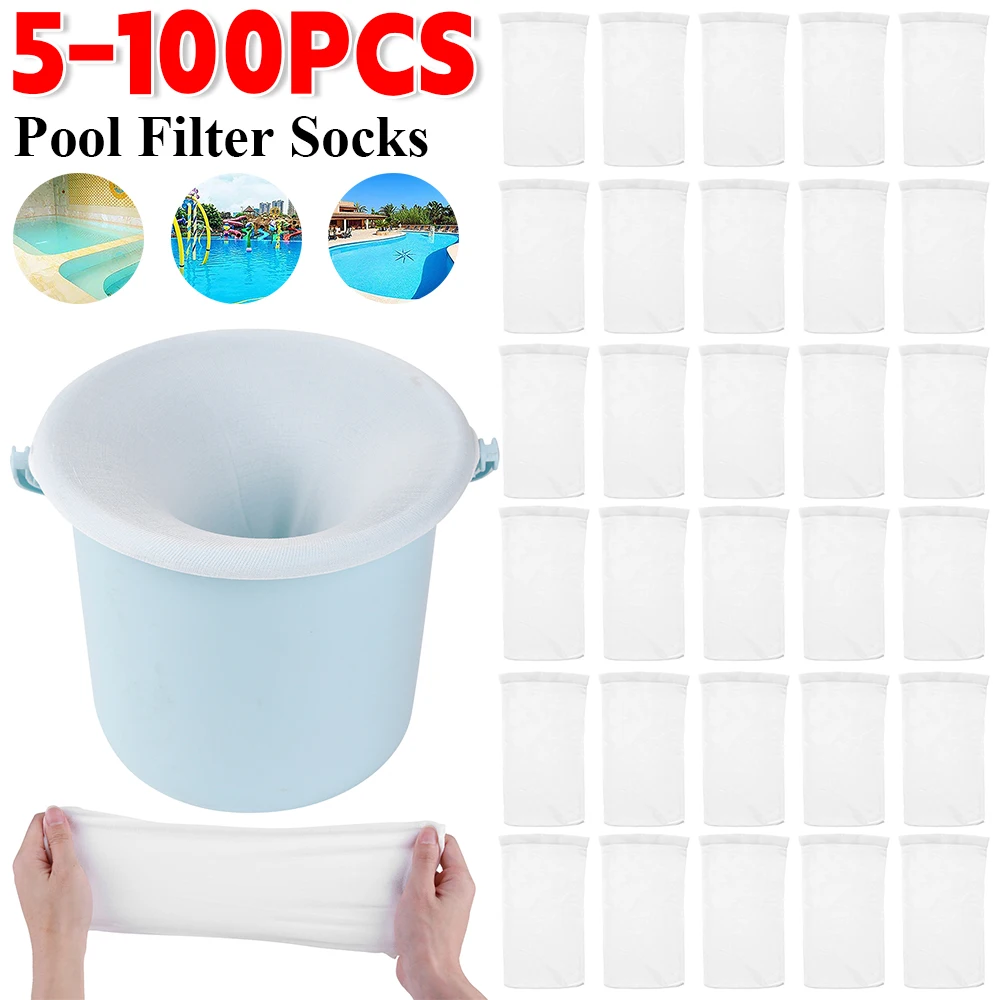 100-5 pz piscina Skimmer calzini elastico Nylon maglia piscina filtro calzini cestino Skimmer piscina filtro detriti foglie calzini di stoccaggio - immagine 5