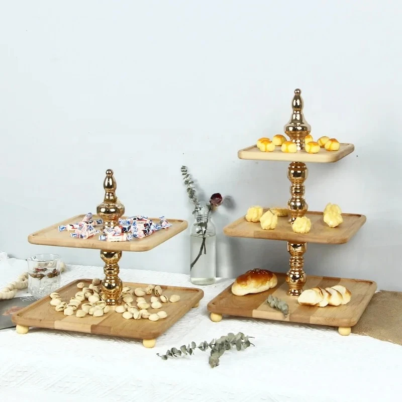 luxuryrectanglethreetiersuspendedwoodenwholesaleweddingcake