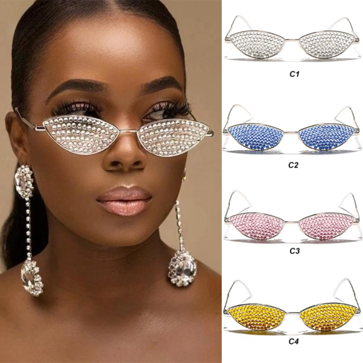 

Diamond Sunglasses Women Fashion Small Frame Cat Eye Sun Glasses Eyeglasses