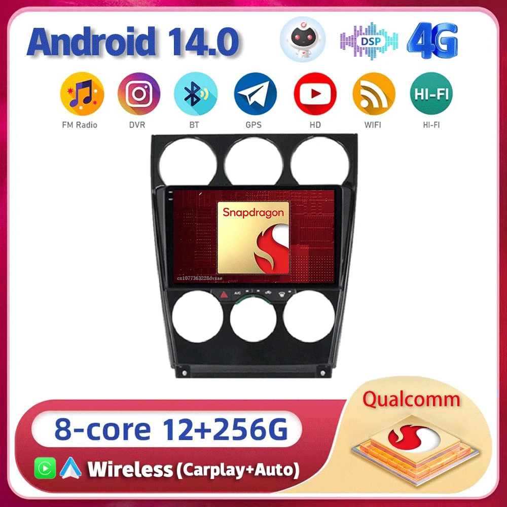 

Android 14 для Mazda 6 2004 2005 2006 2007 2008 2009 2010 - 2015 автомобильный радиоприемник, навигация, мультимедийный плеер DSP WIFI + 4G авто Carplay