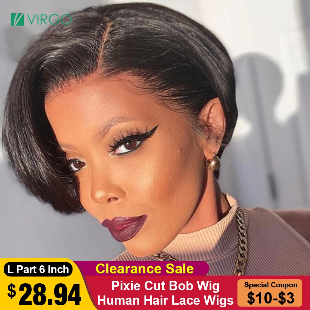 

Virgo Short Bob Lace Front Wigs Pixie Cut Human Hair Wig Brazilian 613 Blonde Straight Remy Hair 150% Density Lace Front Wigs