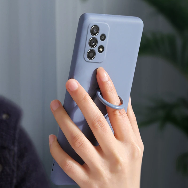 32 52 72 액체 실리콘 자동차 마그네틱 링 홀더 전화 케이스 삼성 갤럭시 A32 A52 A72 4g 5g 2021 원래 뒷면 커버