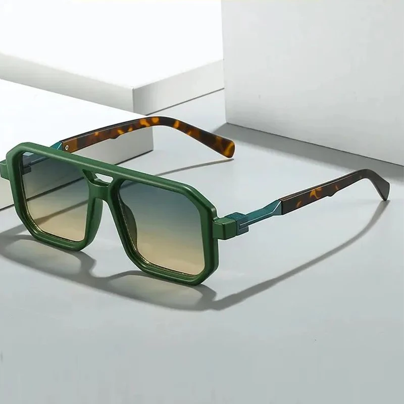 Trendy Retro Literary Modern Double Bridge Square Frame Sunglasses Fashionable Car Sunglasses 6125