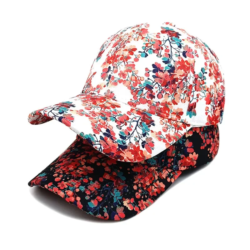 Four Seasons Polyester Flower Print Casquette Baseball Cap Adjustable Outdoor Snapback Hats for Women 28 2