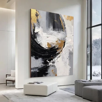 Murales su tela con foglia d'oro fatti a mano su larga scala - Arte murale moderna per l'arredamento della casa, da appendere senza cornici