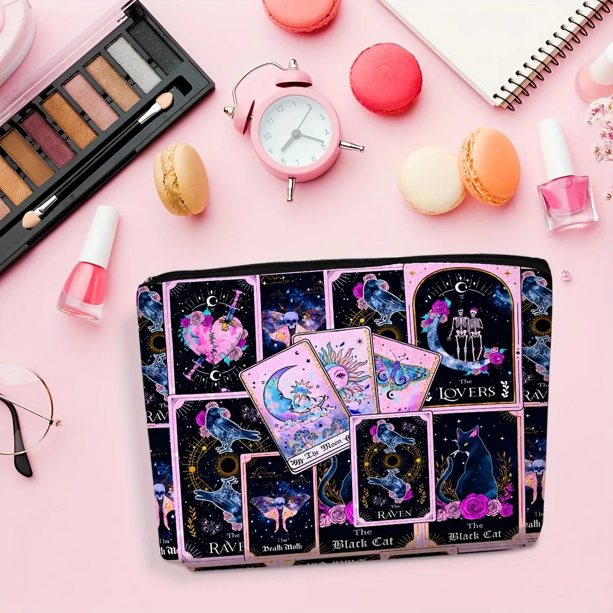 Mystical Witchy Make-up-Tasche, böhmischer Pilz-Reißverschluss, Kosmetiktasche, Hexenthema, bedruckt, Mond und Sterne, Reisetasche, Halloween-Geschenk – Detail 8