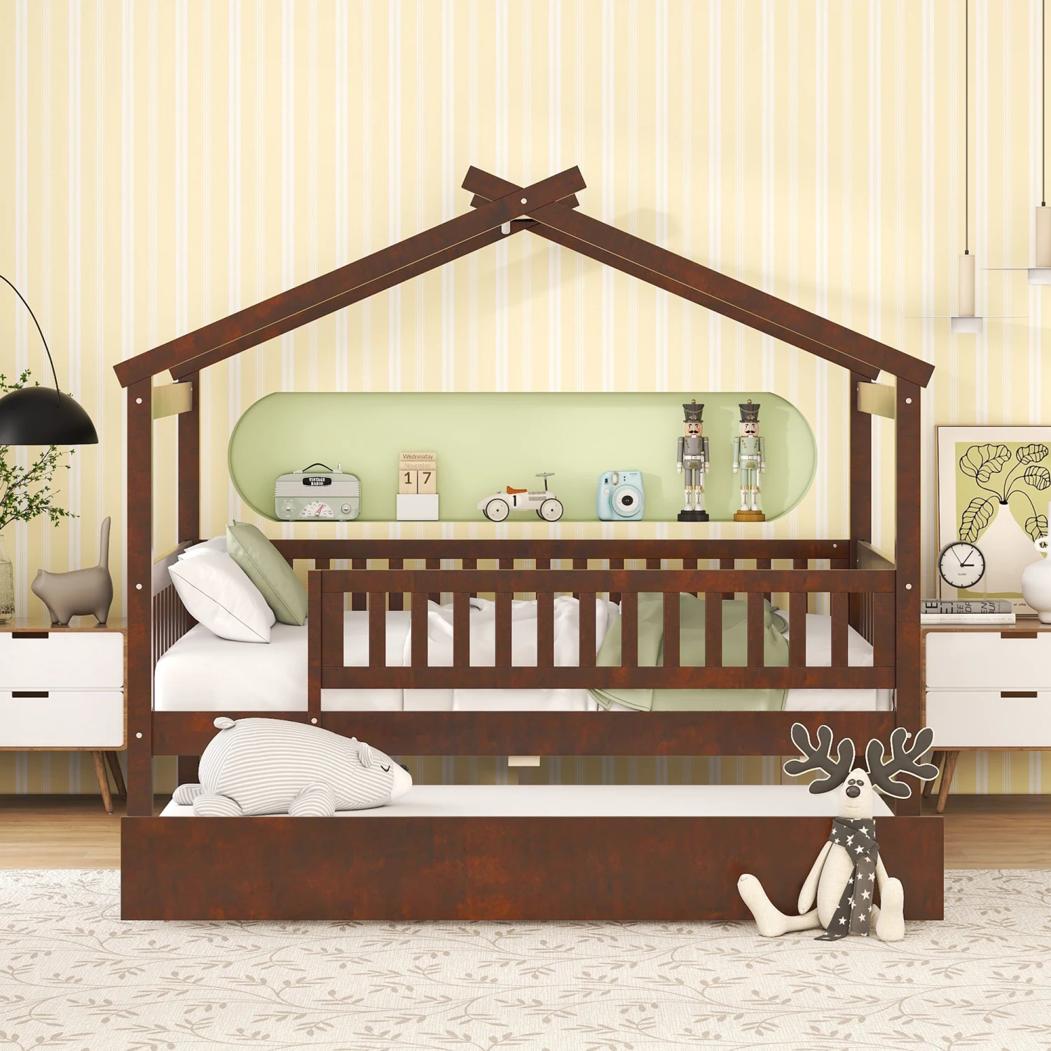 Full size Loft Bed with Shelves and Desk, Wooden Loft Bed with Desk - Espresso 6