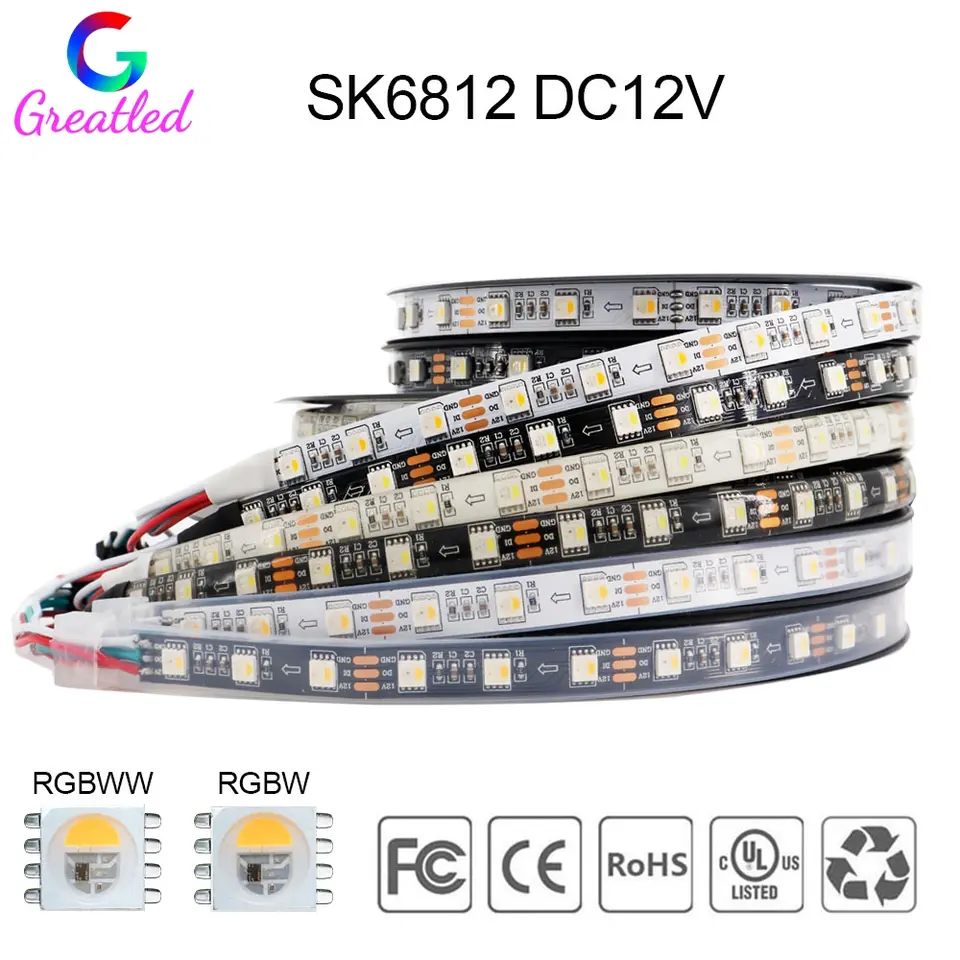 1-5M SK6812 RGBW RGBWW LED Strip Light 5050SMD 4 IN 1 60LEDs/m Addressable LED Pixel Tape White/Black PCB IP30 IP65 IP67 DC12V image 1
